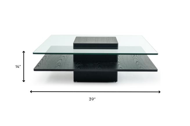 14" Oak Mdf  Glass  And Veneer Coffee Table