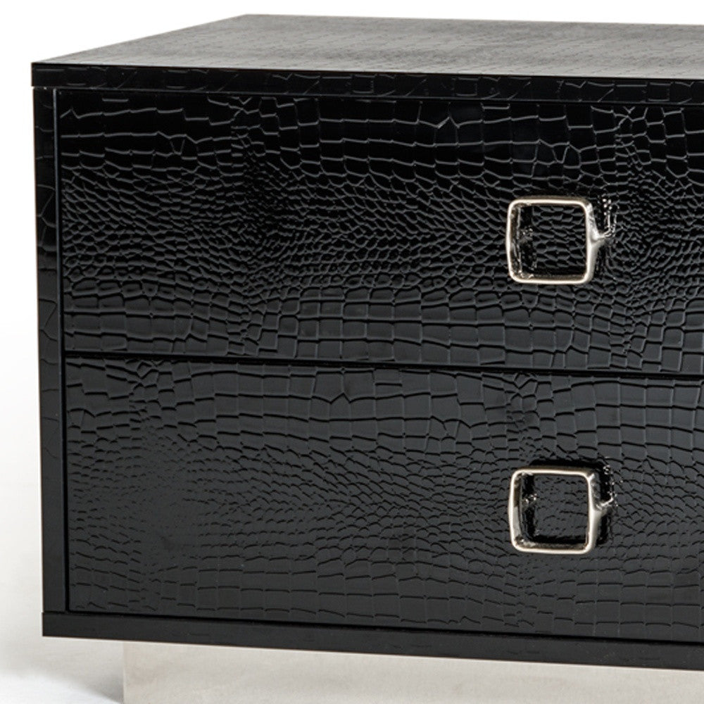 Croc Black Lacquer Faux Crocodile 2 Drawer Nightstand