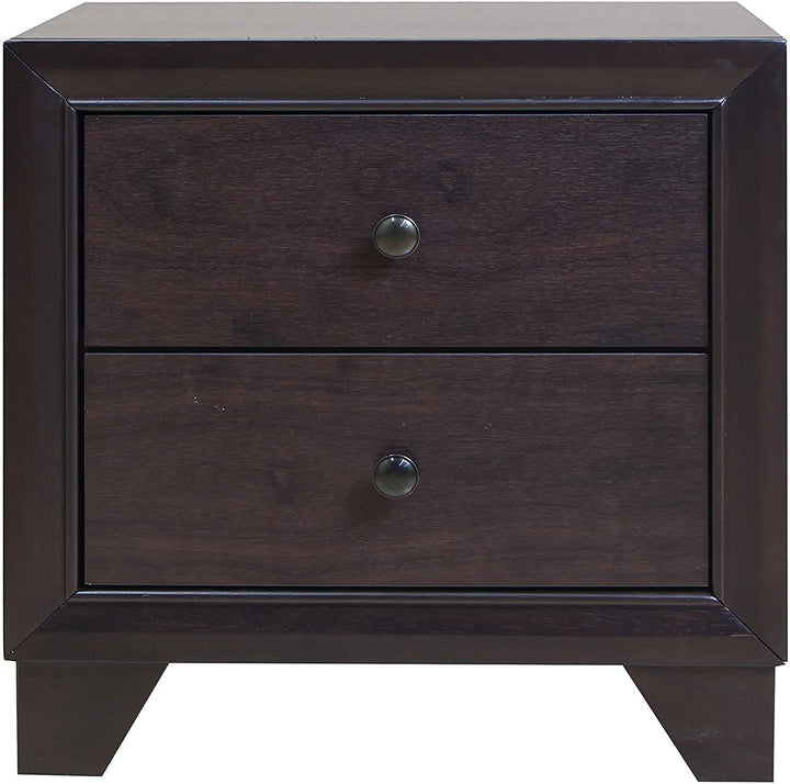 22" Espresso Two Drawers Solid Wood Nightstand