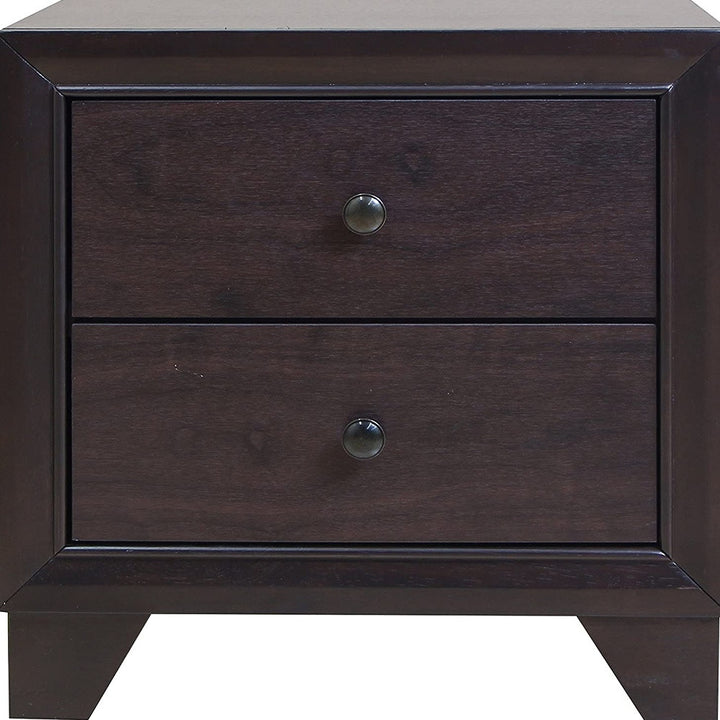 22" Espresso Two Drawers Solid Wood Nightstand