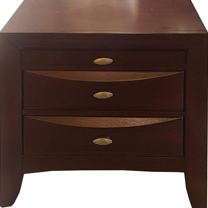 25" Espresso Three Drawers Solid Wood Nightstand