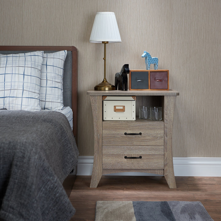 25" White Two Drawers Nightstand