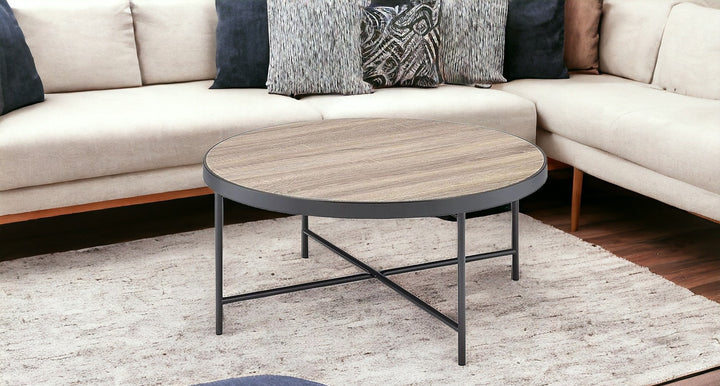 32" Brown And Black Iron Round Coffee Table