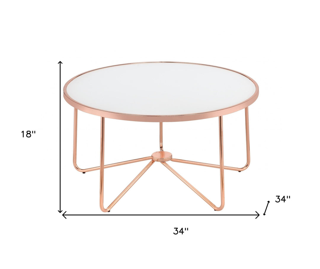 34" X 34" X 18" Frosted Glass And Rose Gold Coffee Table