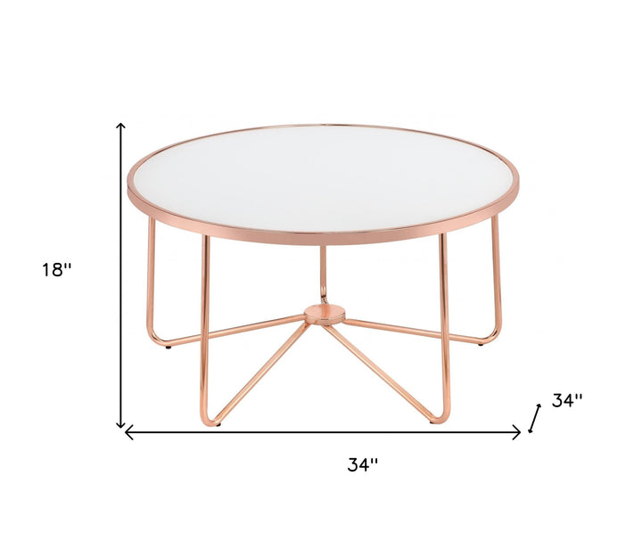 34" X 34" X 18" Frosted Glass And Rose Gold Coffee Table