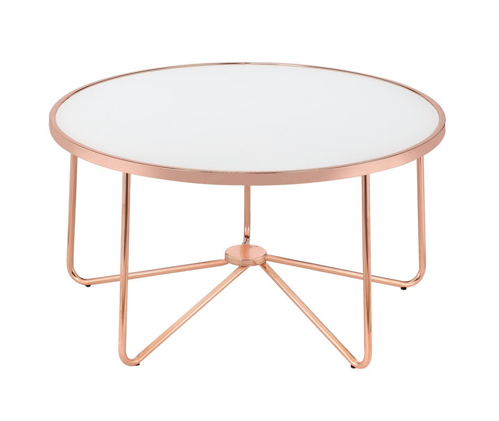 34" X 34" X 18" Frosted Glass And Rose Gold Coffee Table