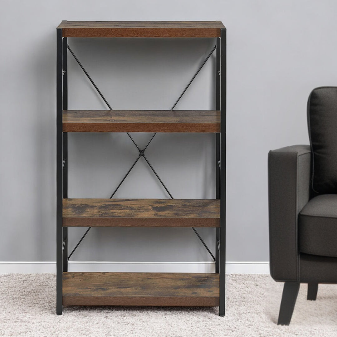 43" Brown and Black Metal and Wood Three Tier Etagere Bookcase