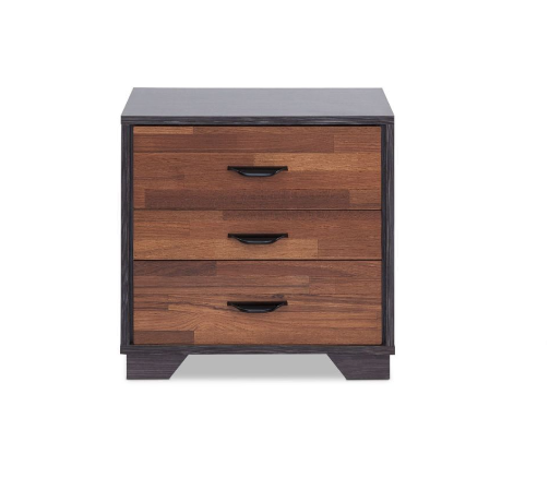 19" Espresso And Walnut Brown Three Drawer Wood Nightstand