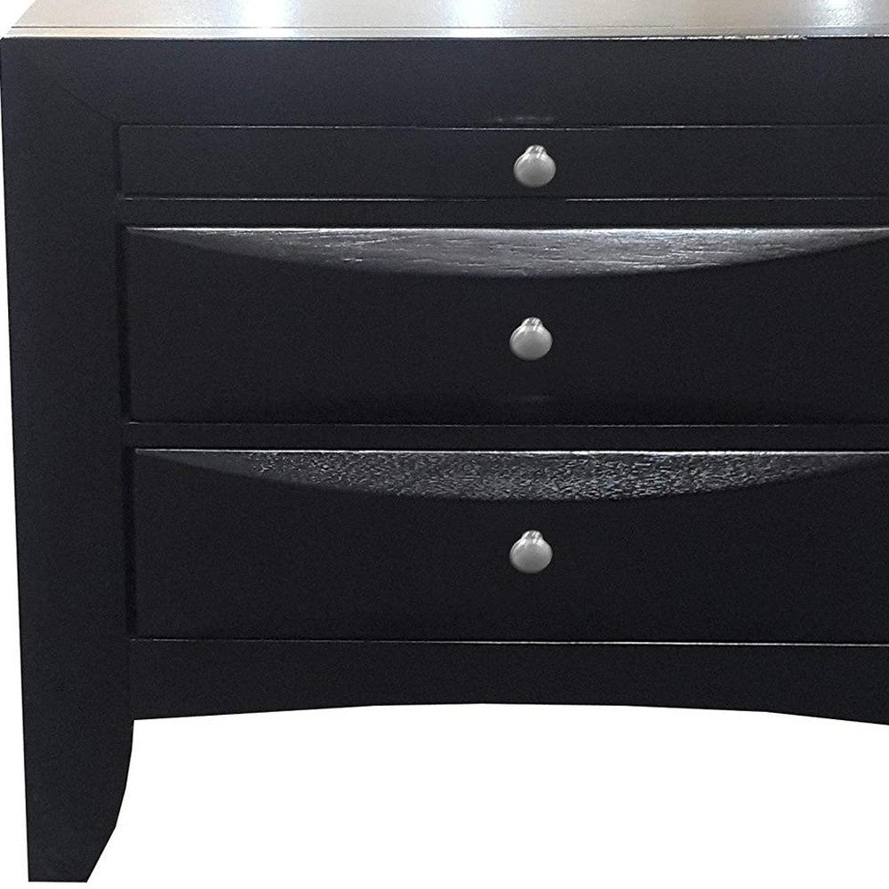 25" Black Three Drawers Nightstand