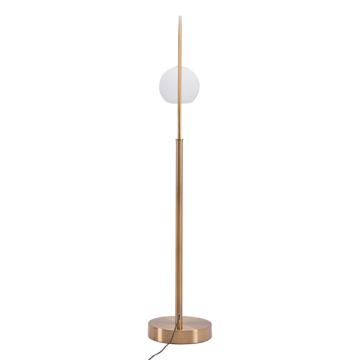 75" Brushed Brass Floor Lamp With White Glass Shade