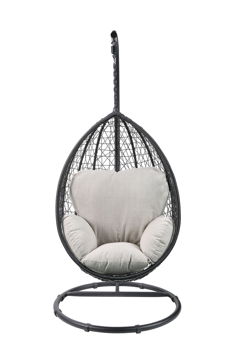 38" White Metal Swing Chair With Green Cushion