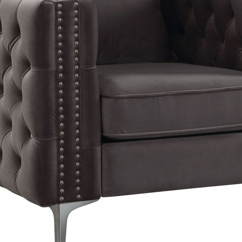 40" Dark Slate Gray And Silver Velvet Tufted Club Chair And Toss Pillow