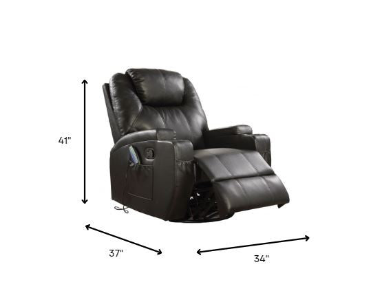 34" Black Leather Match Power Heated Massage Recliner