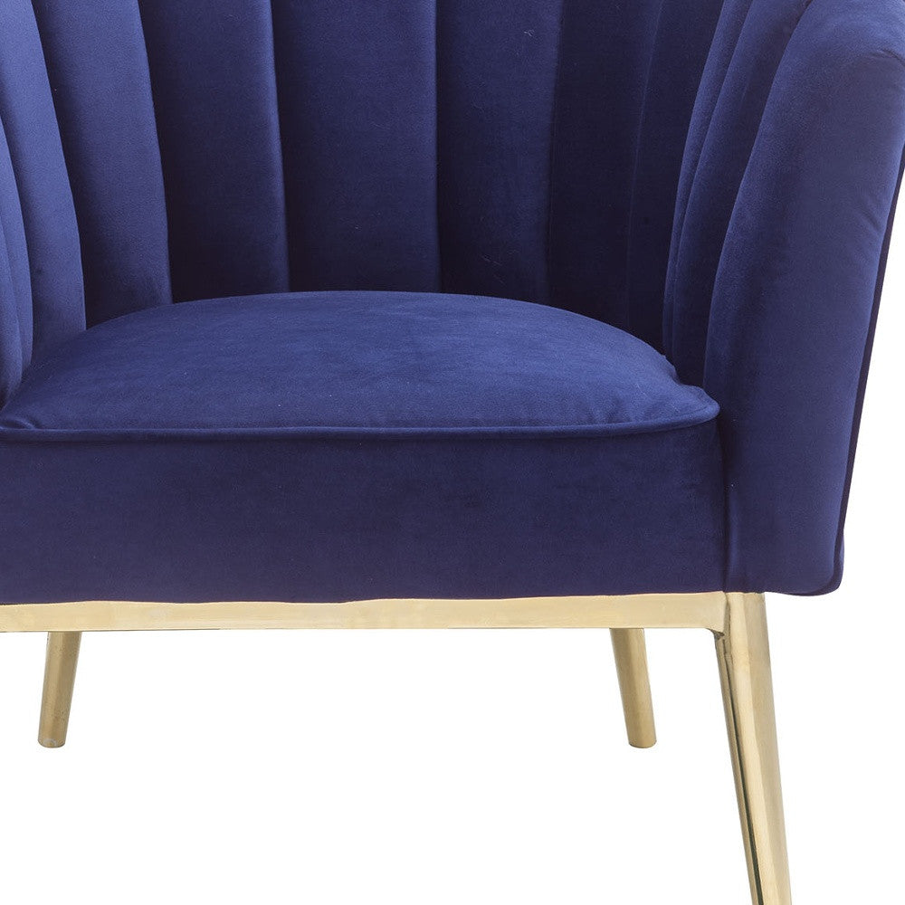 32" Blue And Copper Velvet Tufted Barrel Chair