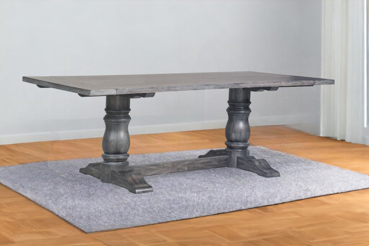 88" Light Gray And Gray Solid Wood Trestle Base Dining Table