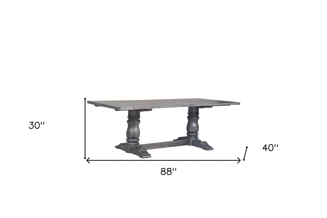 88" Light Gray And Gray Solid Wood Trestle Base Dining Table