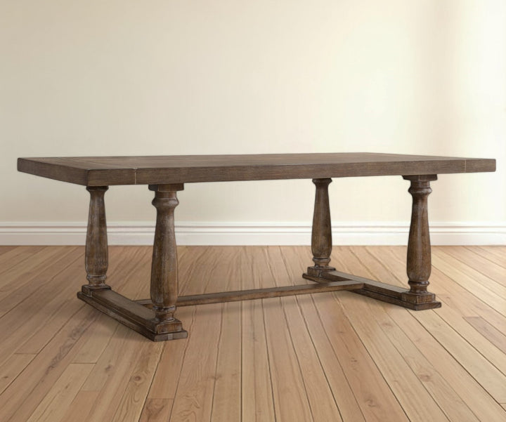 88" Light Gray And Gray Solid Wood Trestle Base Dining Table