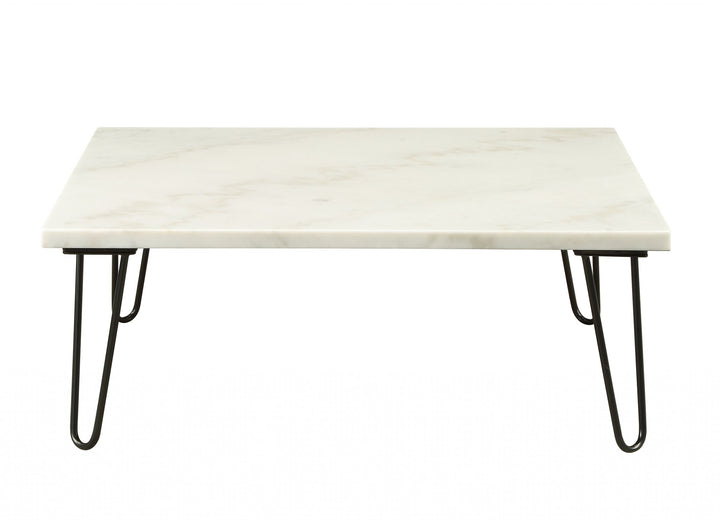 40" White And Black Genuine Marble And Metal Square Coffee Table