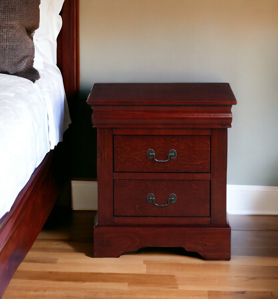 24" Brown Two Drawer Faux Wood Nightstand