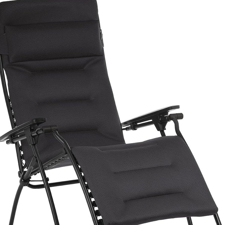 30" Black Steel Outdoor Zero Gravity Chair with Black Cushion