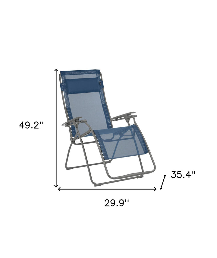 30" Light Gray and Chrome Steel Outdoor Zero Gravity Chair with Light Gray Cushion