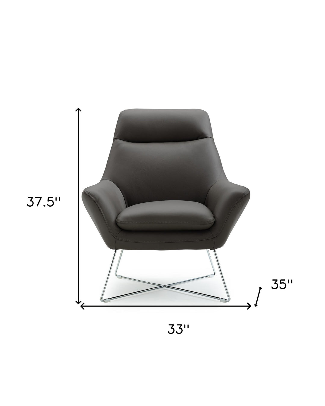 Modern Dark Gray Top Grain Italian Leather Accent Chair