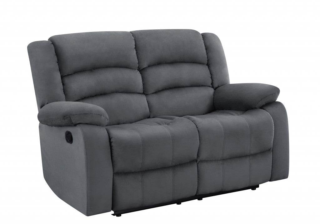 60" Gray Microfiber Manual Reclining Loveseat