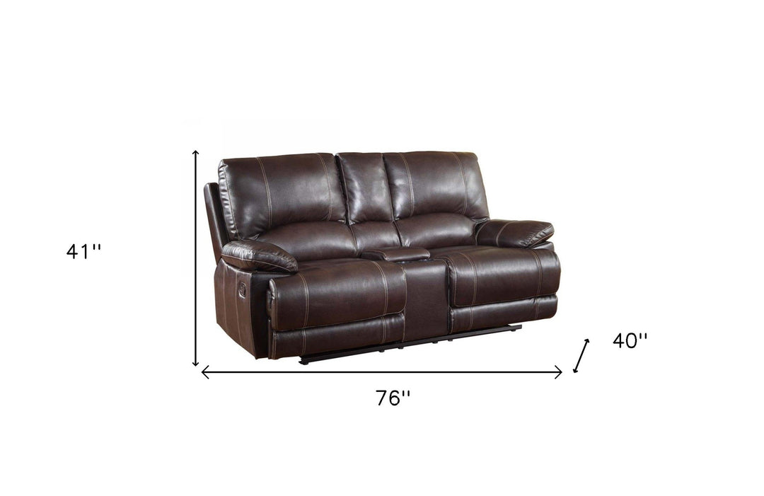 76" Brown Faux Leather Manual Reclining Love Seat With Storage