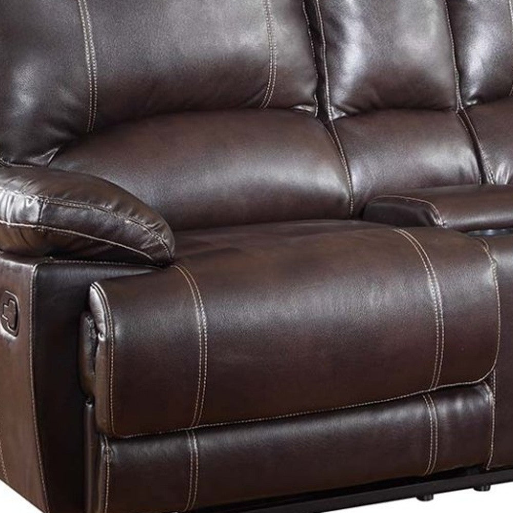 76" Brown Faux Leather Manual Reclining Love Seat With Storage