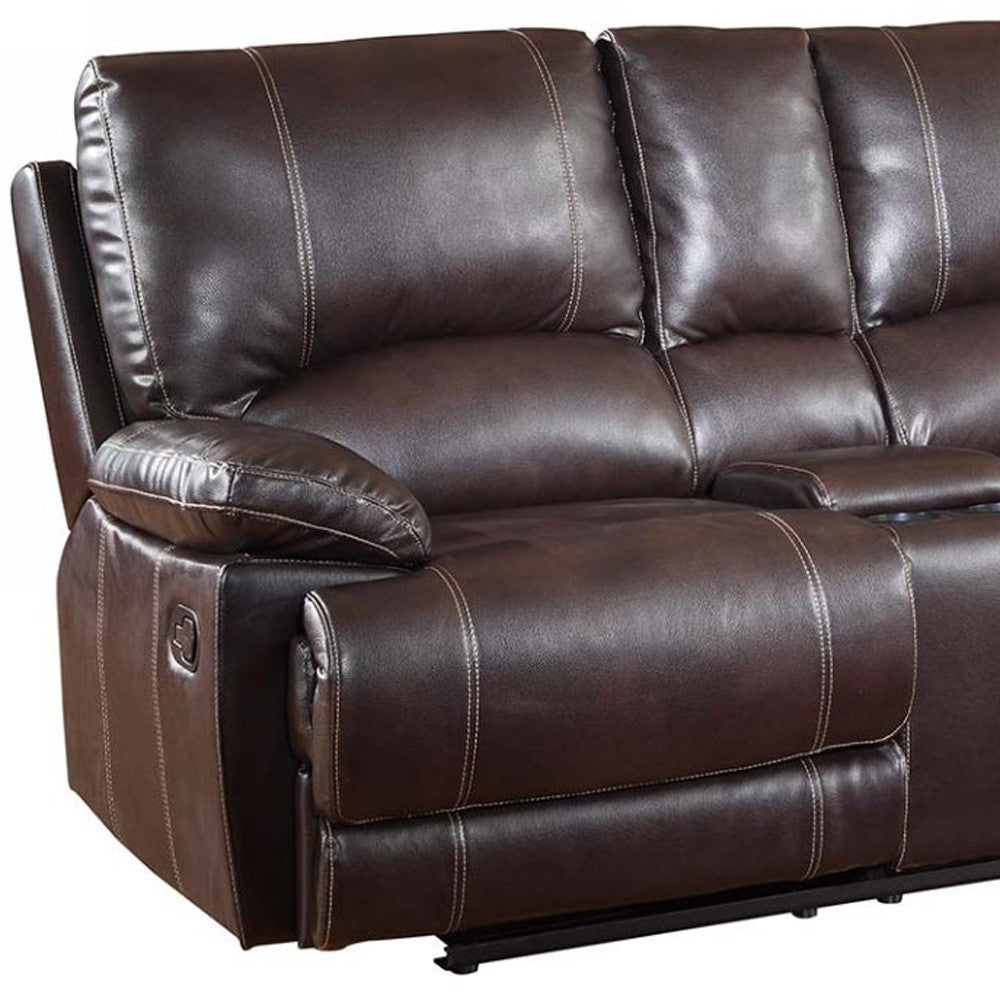 76" Brown Faux Leather Manual Reclining Love Seat With Storage