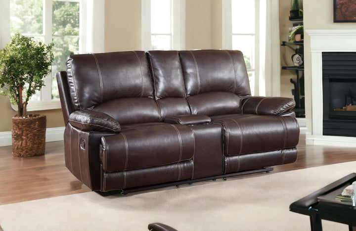 76" Brown Faux Leather Manual Reclining Love Seat With Storage