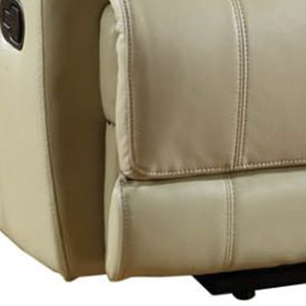 76" Beige Faux Leather Manual Reclining Love Seat With Storage