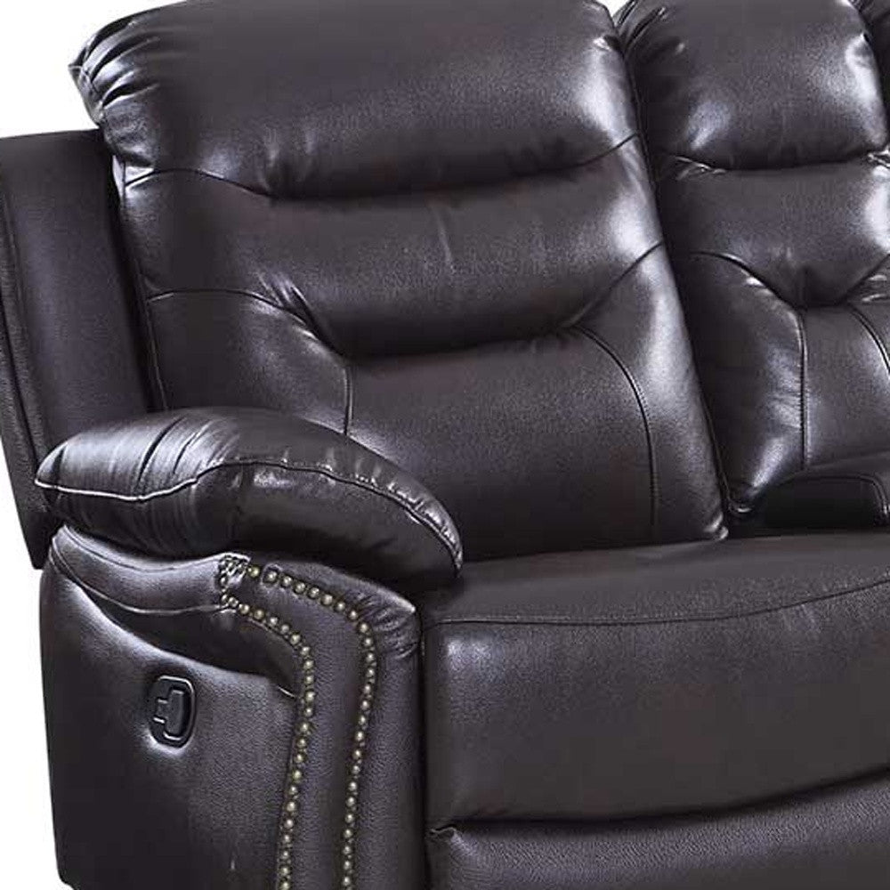 75" Brown Faux Leather Manual Reclining Love Seat With Storage