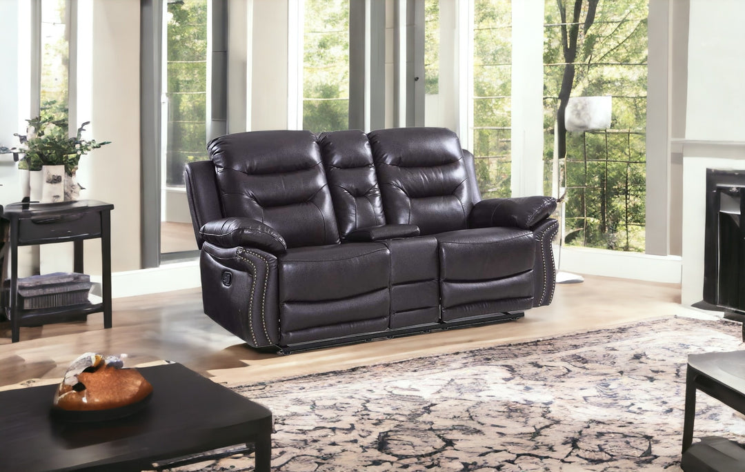 75" Brown Faux Leather Manual Reclining Love Seat With Storage