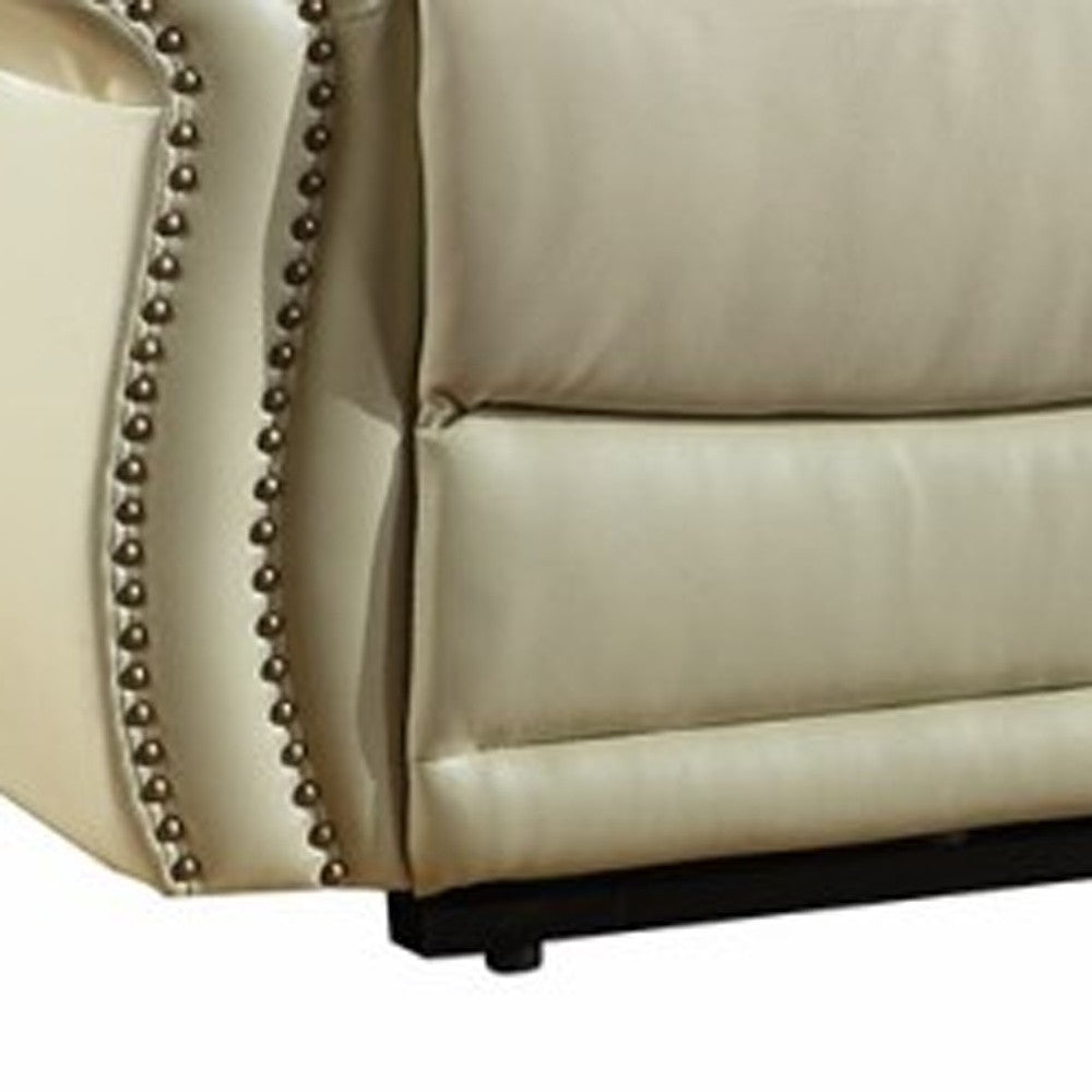 75" Beige Faux Leather Manual Reclining Love Seat With Storage