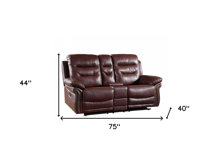 75" Burgundy Faux Leather Manual Reclining Loveseat With Storage