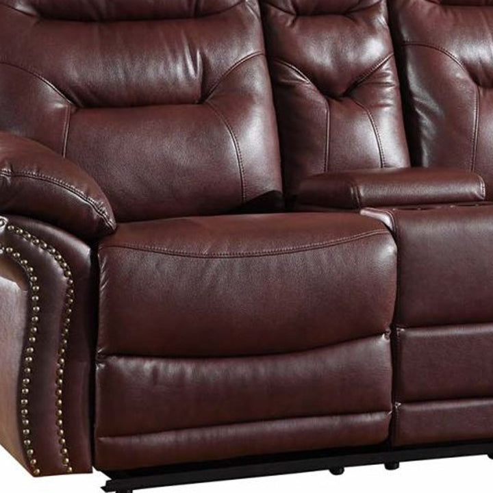 75" Burgundy Faux Leather Manual Reclining Loveseat With Storage