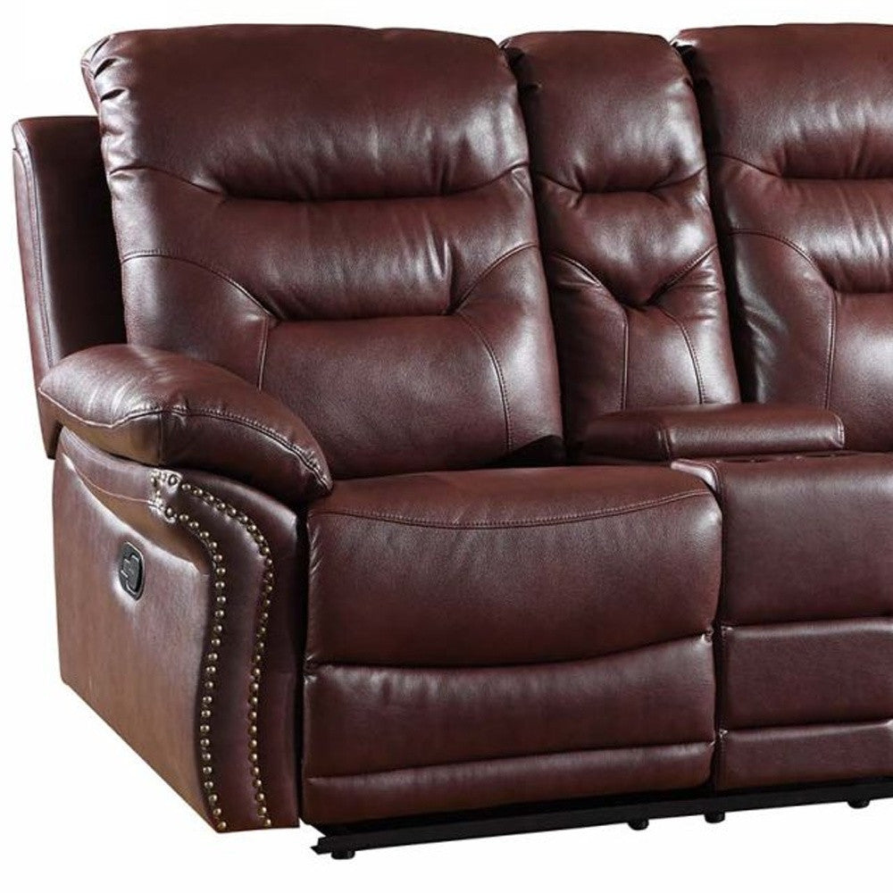 75" Burgundy Faux Leather Manual Reclining Loveseat With Storage