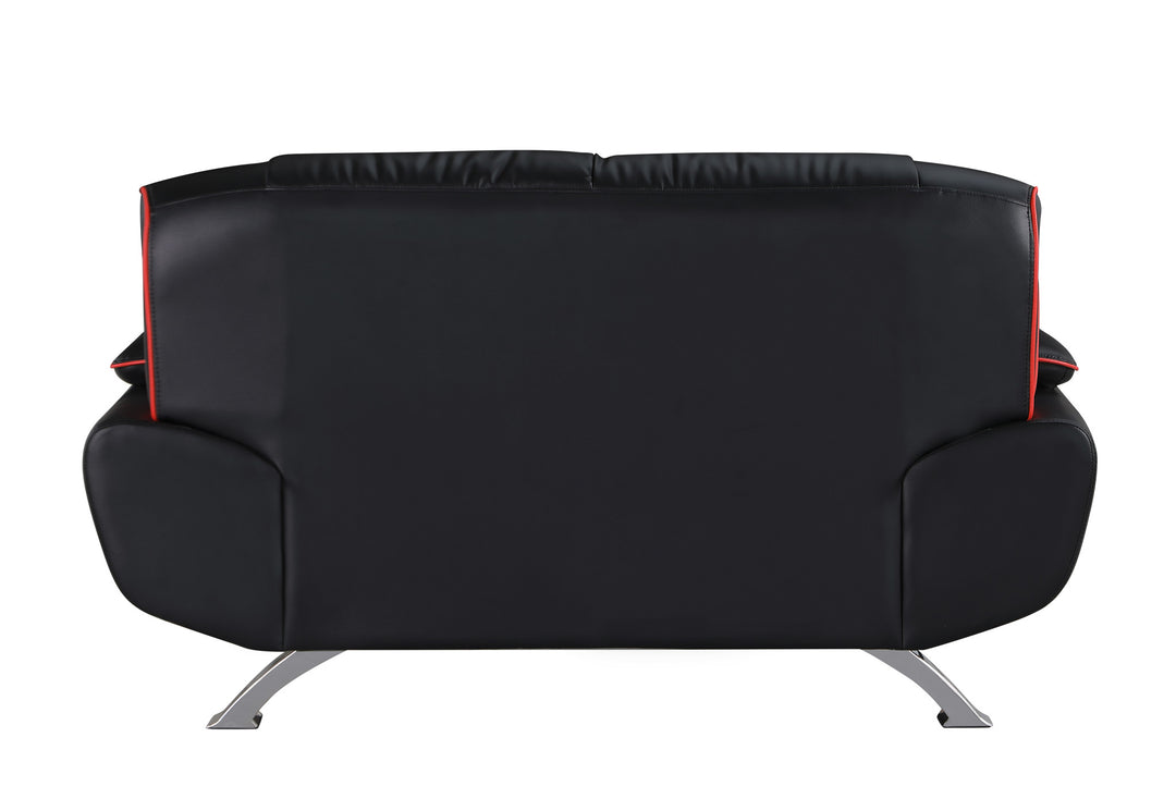 64" Black And Silver Faux Leather Loveseat