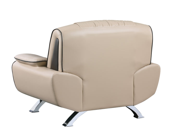 47" Beige And Silver Leather Match Arm Chair