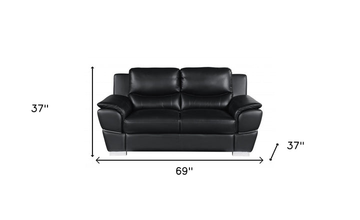 69" Black And Silver Faux Leather Love Seat