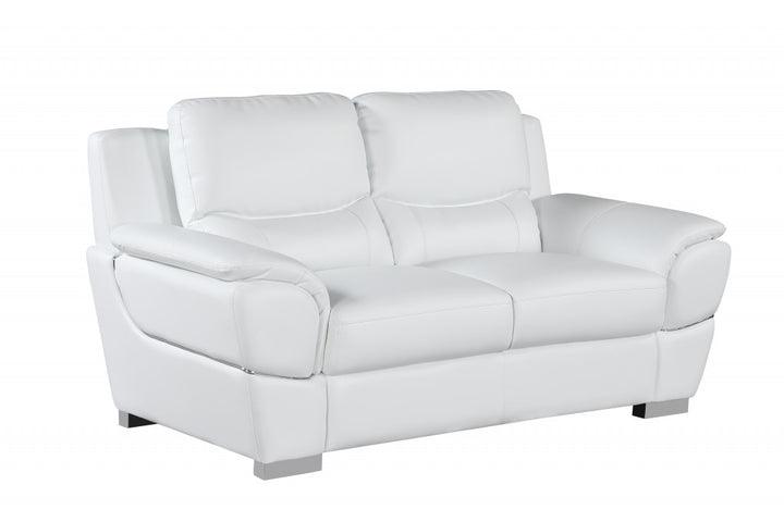 69" White And Silver Faux Leather Love Seat