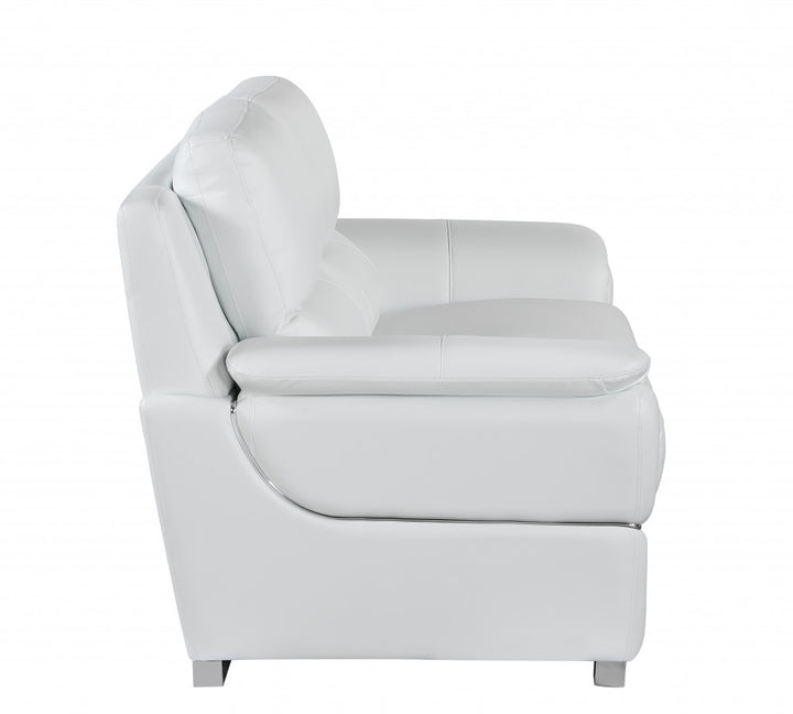 69" White And Silver Faux Leather Love Seat