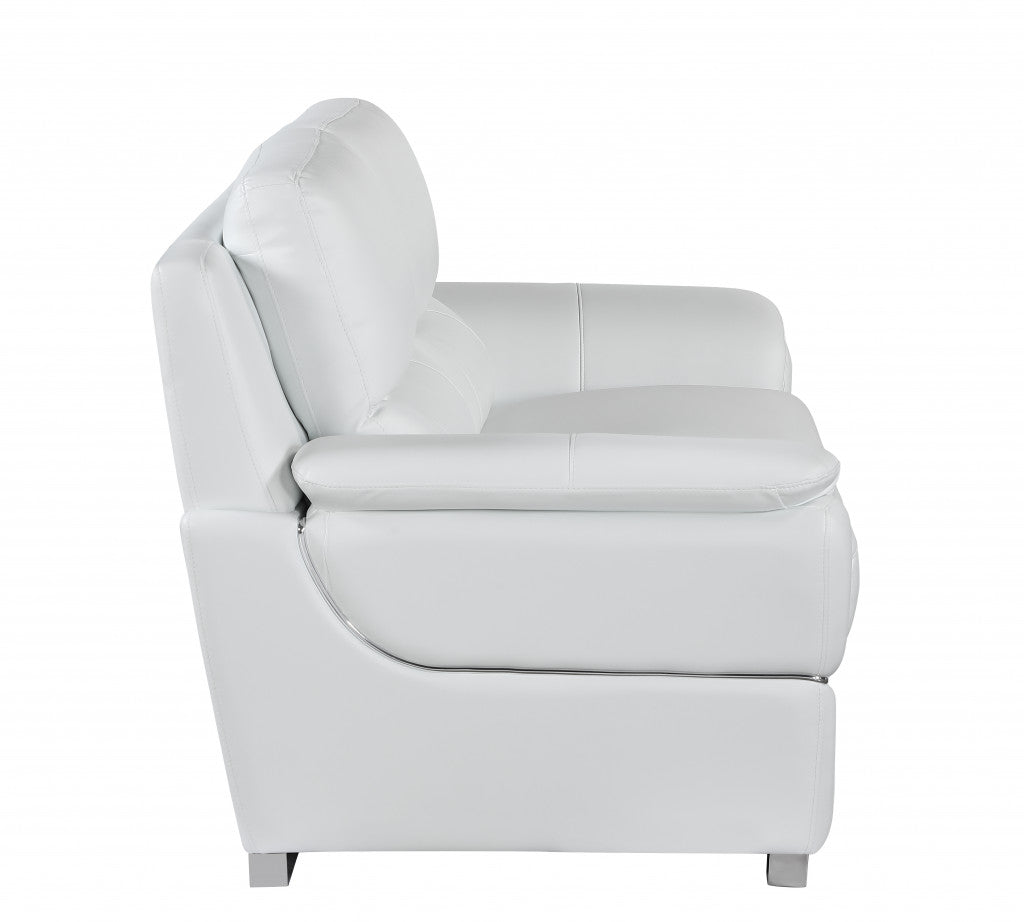 48" White and Silver Leather Match Arm Chair