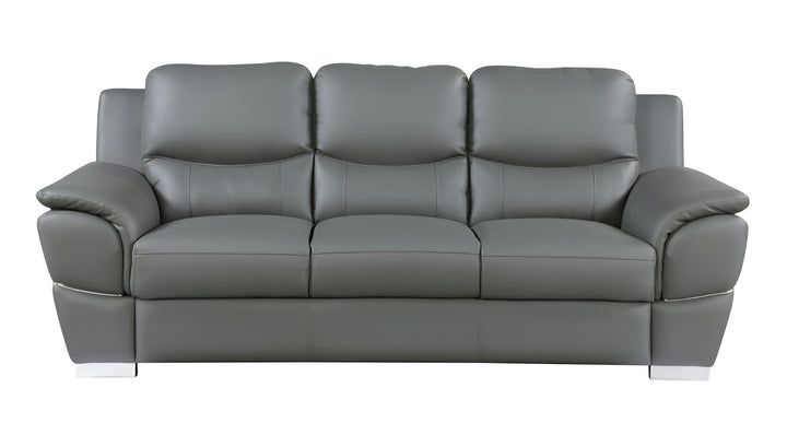 85" Gray Leather Sofa With Silver Legs