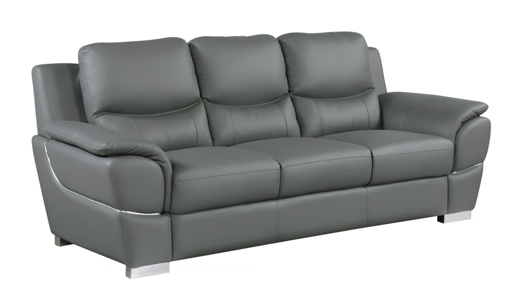 85" Gray Leather Sofa With Silver Legs