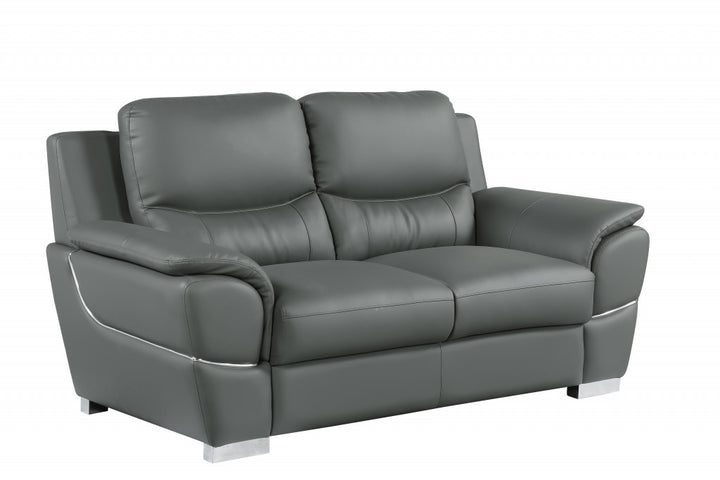 69" Gray And Silver Faux Leather Love Seat