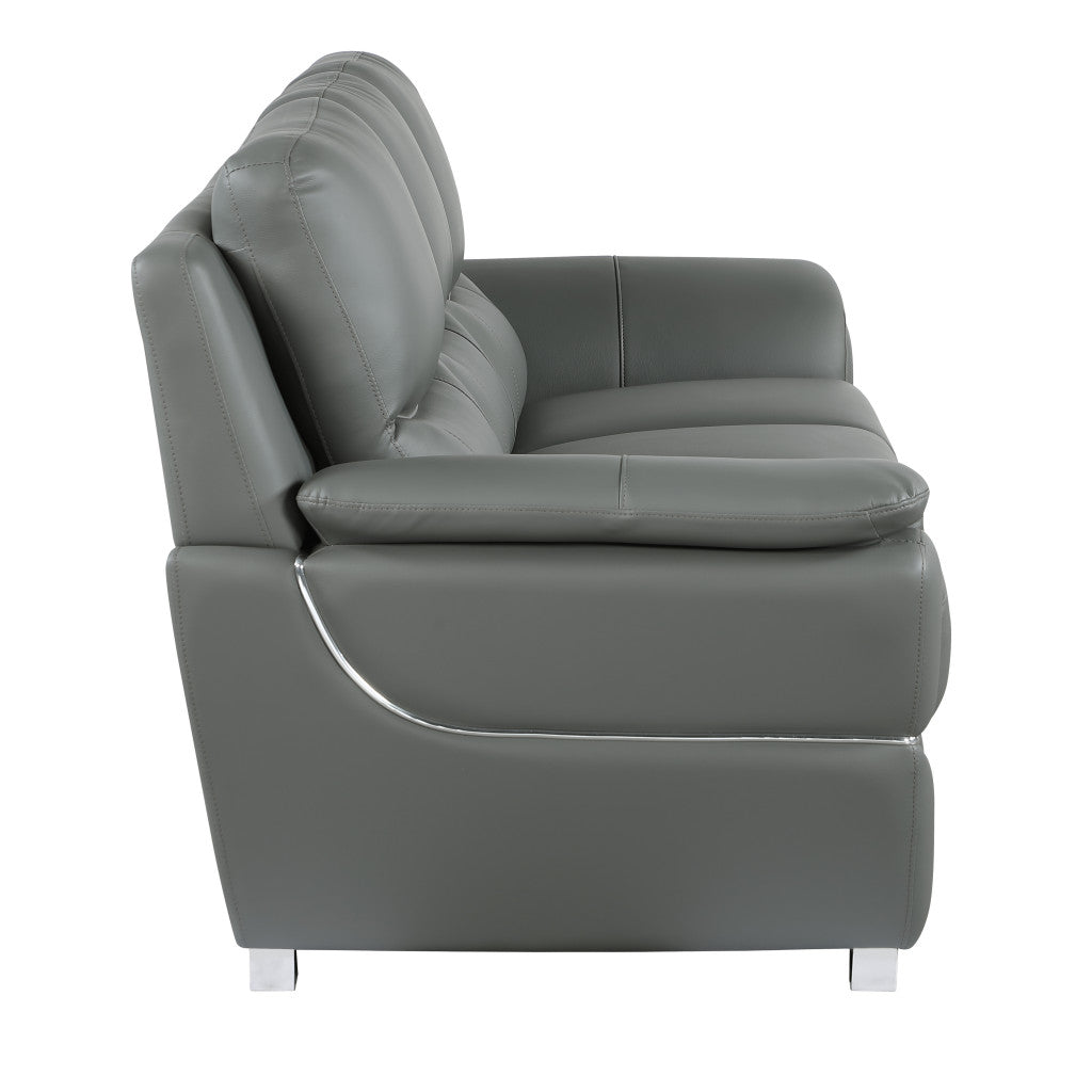 69" Gray And Silver Faux Leather Love Seat