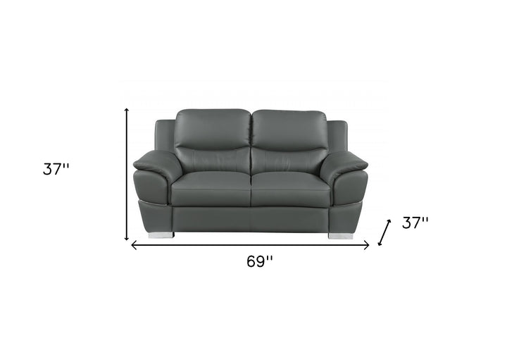 69" Gray And Silver Faux Leather Love Seat