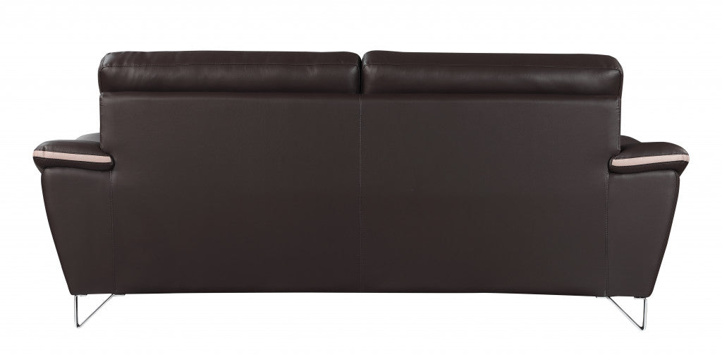 86" Brown Leather Sofa With Silver Legs